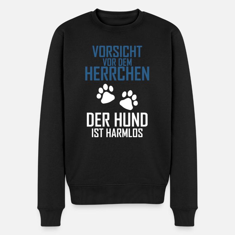 Vorsicht vor dem Herrchen - Männer Premium Bio Pullover - Schwarz