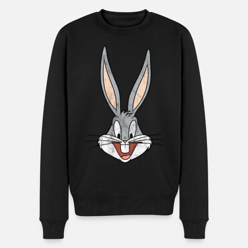 Looney Tunes Bugs Bunny Kopf Vintage - Männer Premium Bio Pullover - Schwarz