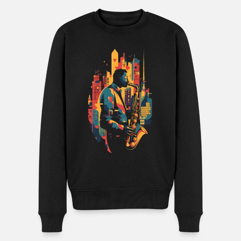 Jazz, Saxophonist - Männer Premium Bio Pullover - Schwarz