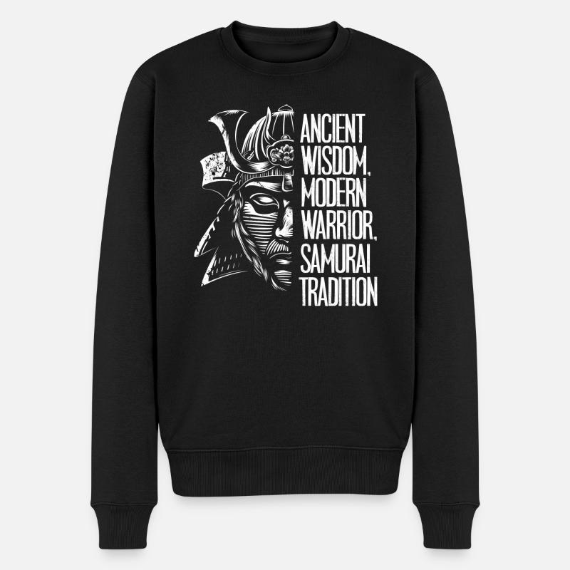 Schwarz-Weiß-Samurai - Männer Premium Bio Pullover - Schwarz