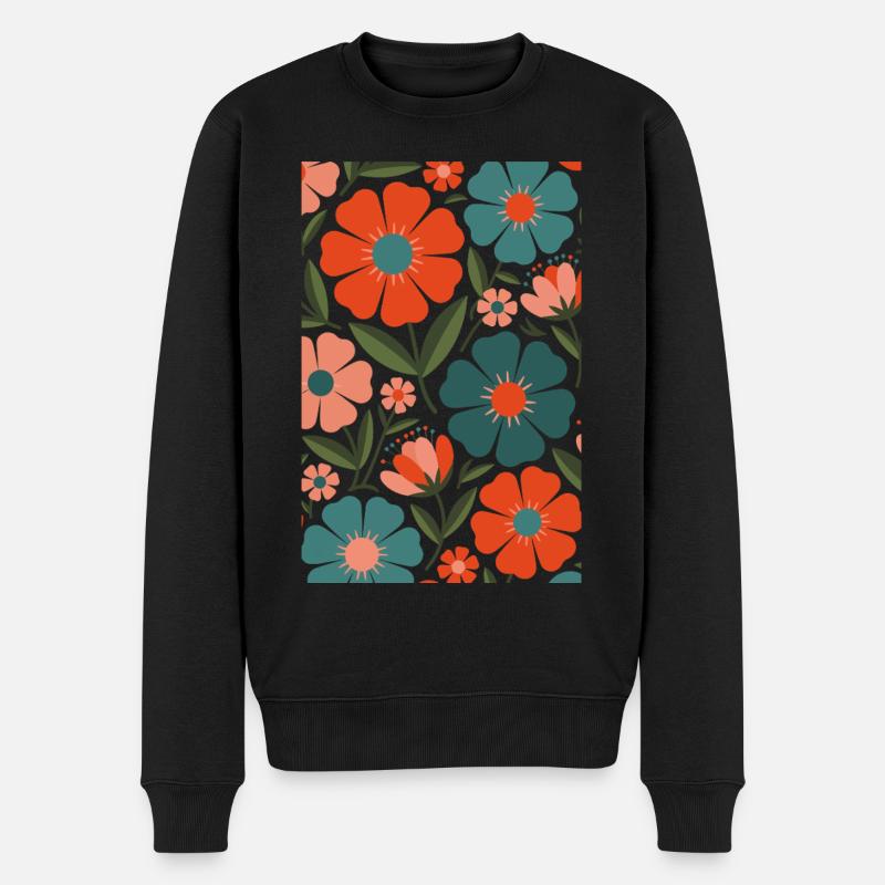 Boho Flora Blumen - Männer Premium Bio Pullover - Schwarz