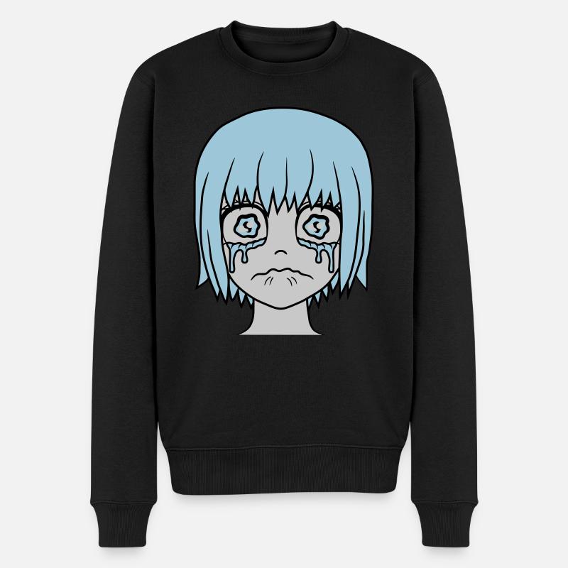 Unglückliches trauriges Mädchen Gesicht - Männer Premium Bio Pullover - Schwarz