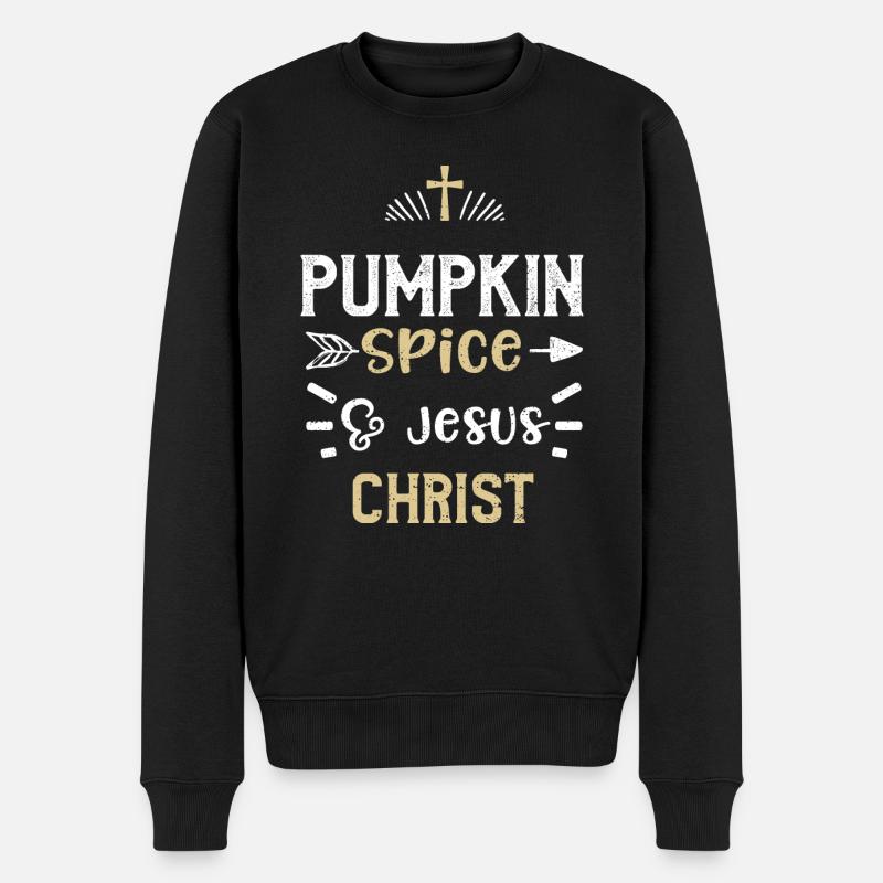 Pumpkin Spice & Jesus Christ - Männer Premium Bio Pullover - Schwarz