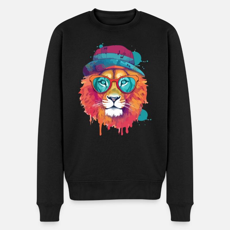Zio, der coole Löwe - Männer Premium Bio Pullover - Schwarz