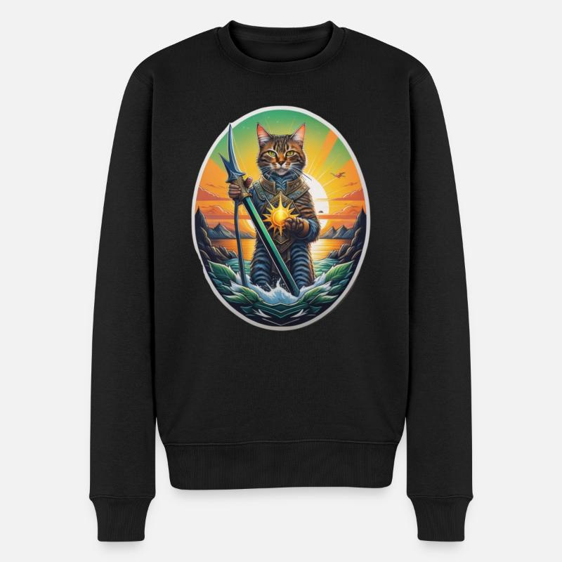 Die Schutzkatze des Sommerstrandes - Männer Premium Bio Pullover - Schwarz