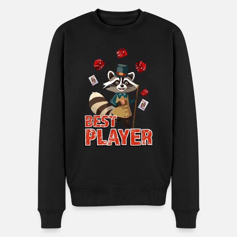 Waschbär mit Zylinder Würfel Spielkarten Player - Männer Premium Bio Pullover - Schwarz