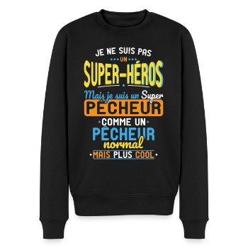 Kein Superheld, sondern ein Superfischer - Männer Premium Bio Pullover - Schwarz - Vorne - Nico (187cm)