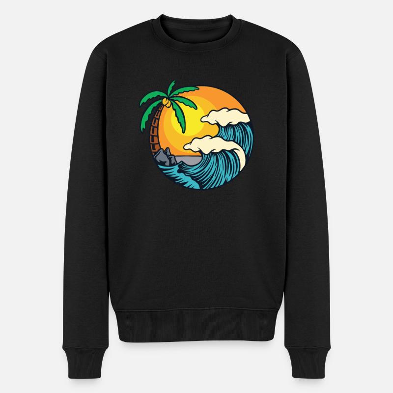 Strand Insel Wellen Palmen - Männer Premium Bio Pullover - Schwarz