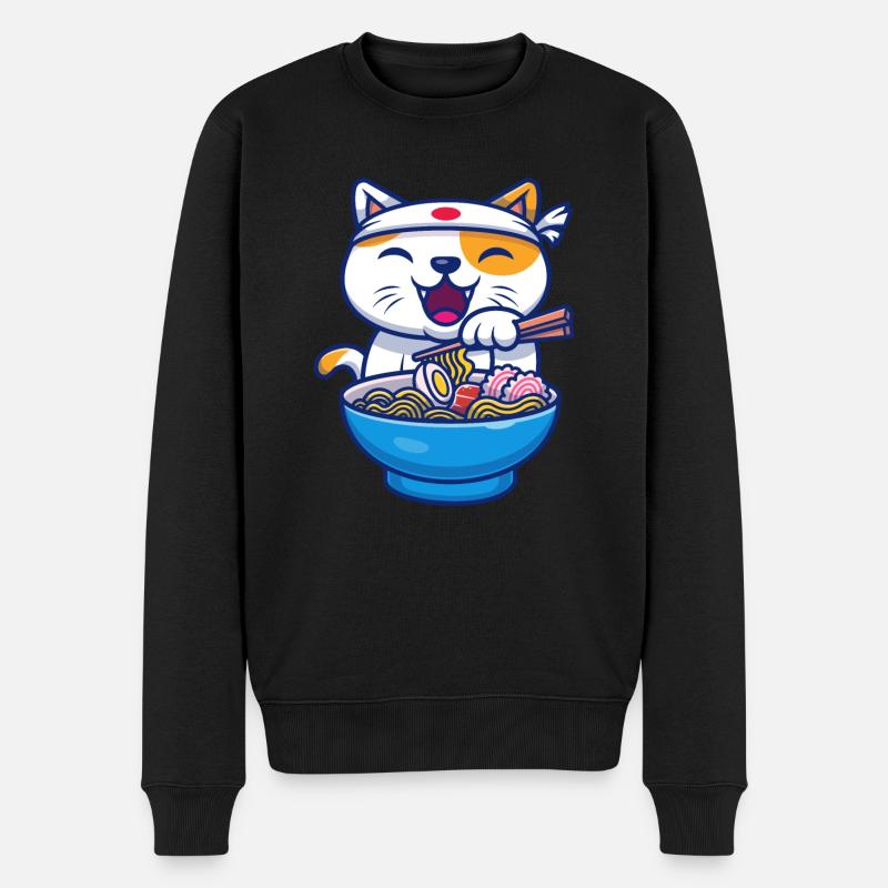 Ramen Katze Kawaii Anime Ramen - Männer Premium Bio Pullover - Schwarz