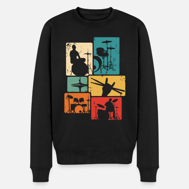 Schlagzeuger Retro Schlagzeug Drummer Musiker - Männer Premium Bio Pullover - Schwarz