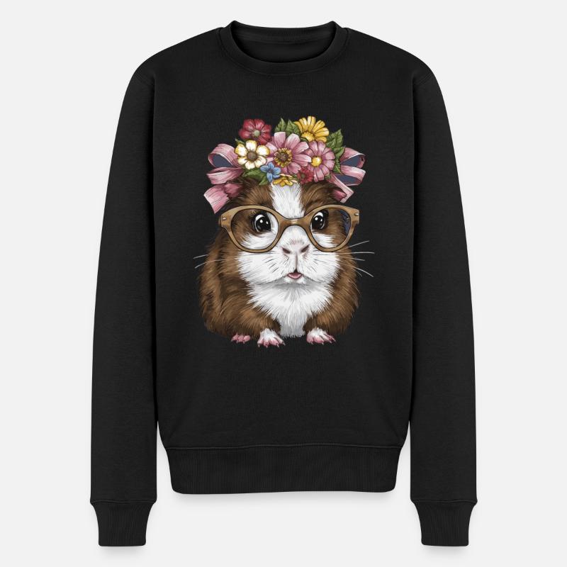Meerschweinchen mit Blumen - Männer Premium Bio Pullover - Schwarz