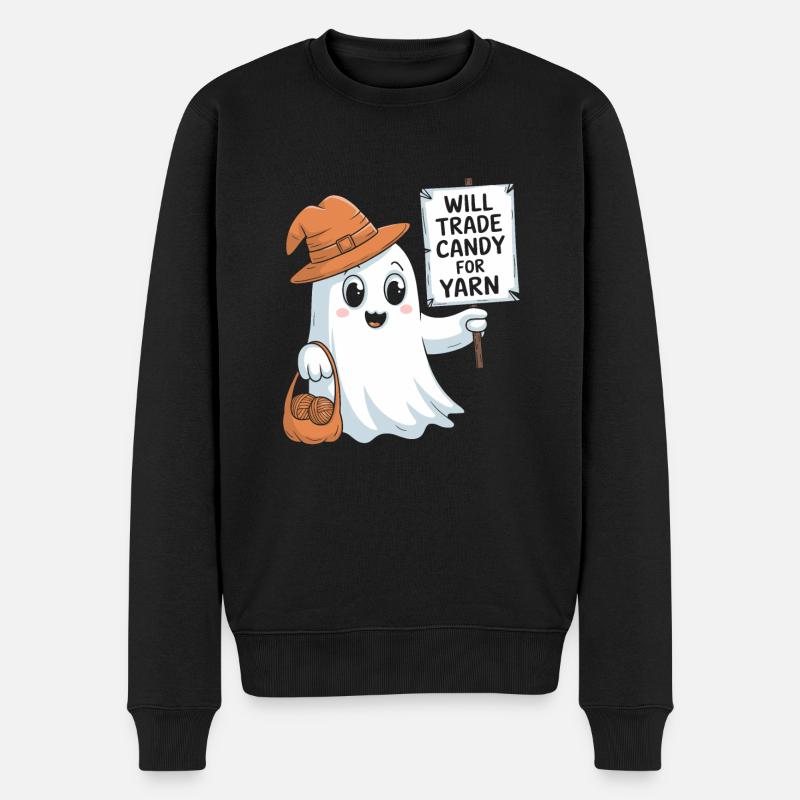 Trade Candy for Yarn Halloween Ghost Design - Männer Premium Bio Pullover - Schwarz