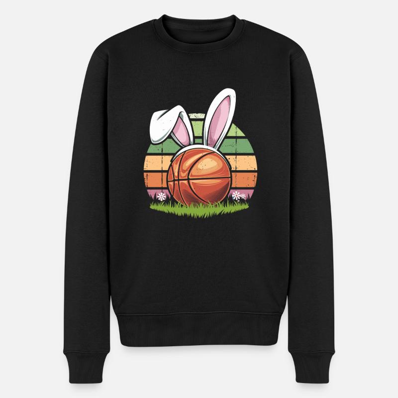 Lustiger Basketball mit Osterhasenohren - Männer Premium Bio Pullover - Schwarz