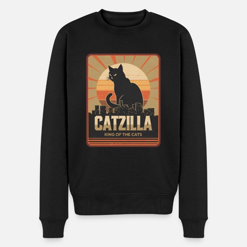 Fun Catzilla Katze - Männer Premium Bio Pullover - Schwarz