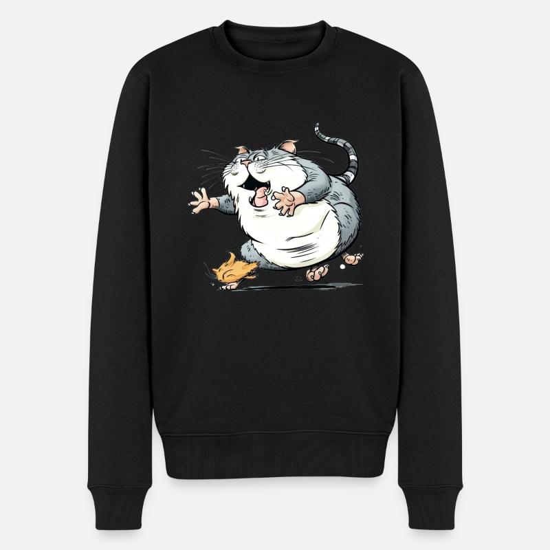 Un gros chat chasse une drôle de souris - Pull Premium bio Homme - noir