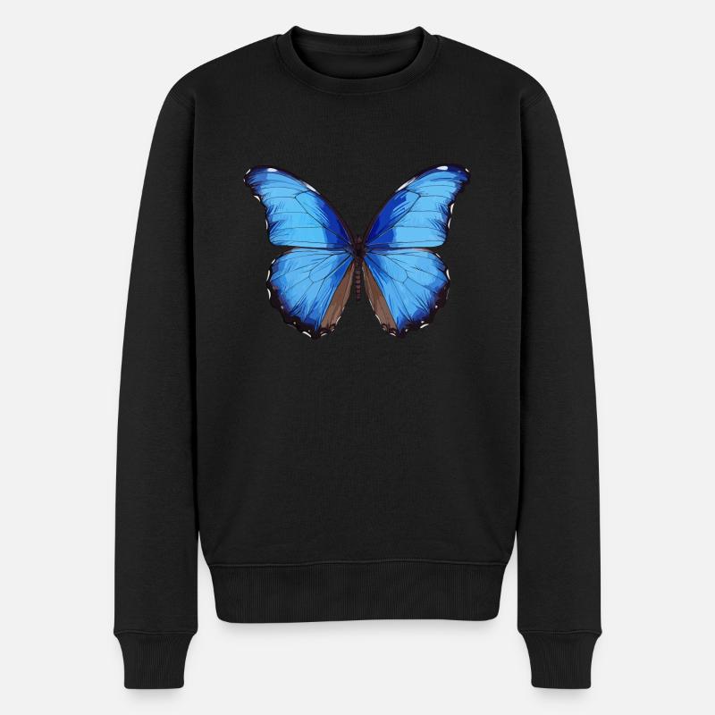 Blauer Morpho-Schmetterling - Männer Premium Bio Pullover - Schwarz