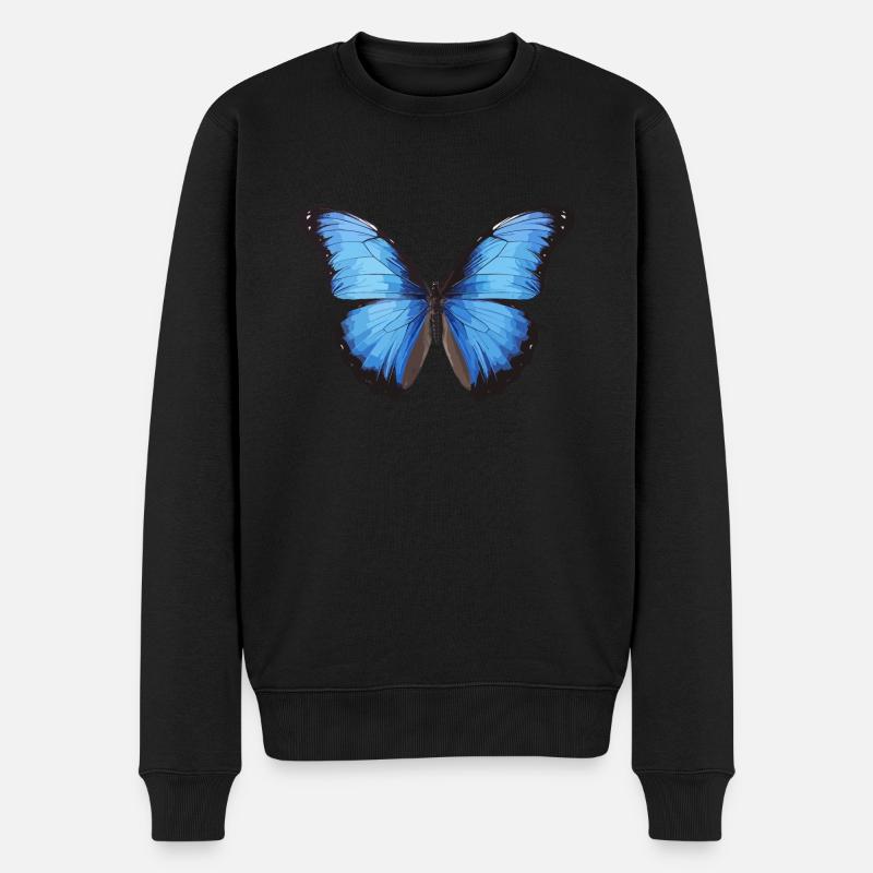 Blauer Morpho-Schmetterling - Männer Premium Bio Pullover - Schwarz