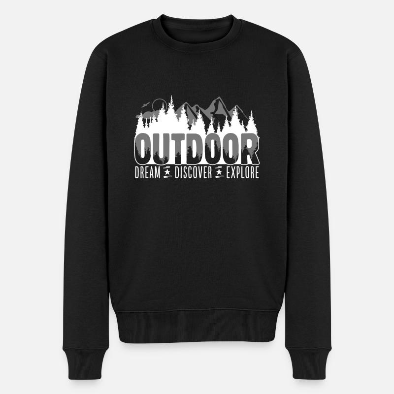 Outdoor - Dream Discover Explore - Männer Premium Bio Pullover - Schwarz