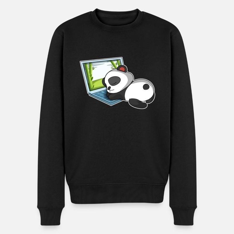 Panda im Homeoffice - Männer Premium Bio Pullover - Schwarz