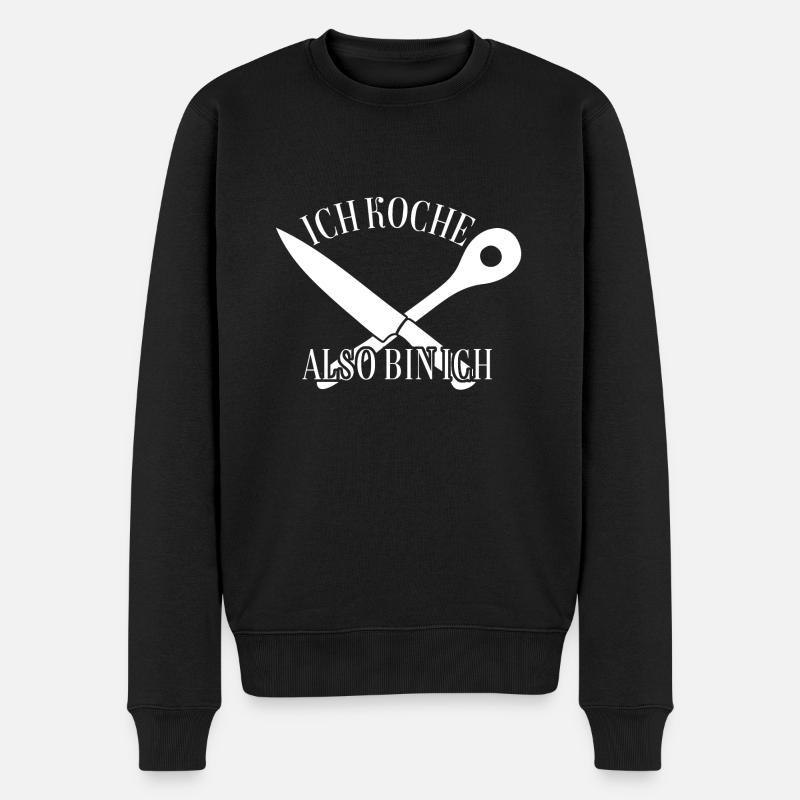 Ich koche also bin ich - lustiger Kochspruch - Männer Premium Bio Pullover - Schwarz