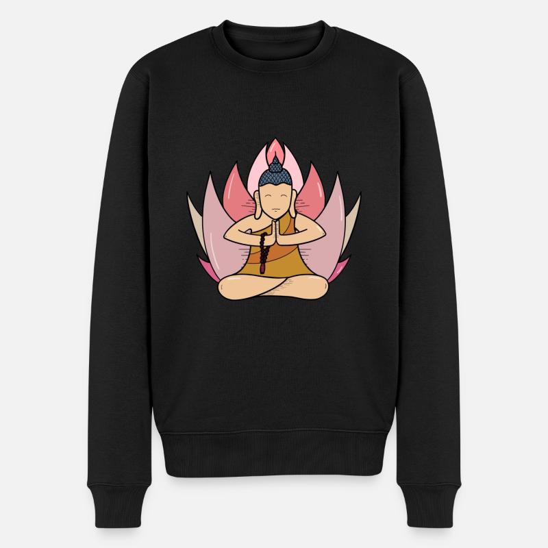 Lotus-buddhistischer Mönch - Männer Premium Bio Pullover - Schwarz
