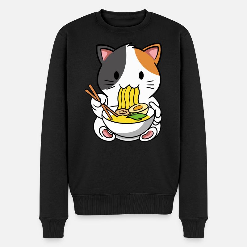 Katze Ramen Nudelsuppe - Männer Premium Bio Pullover - Schwarz