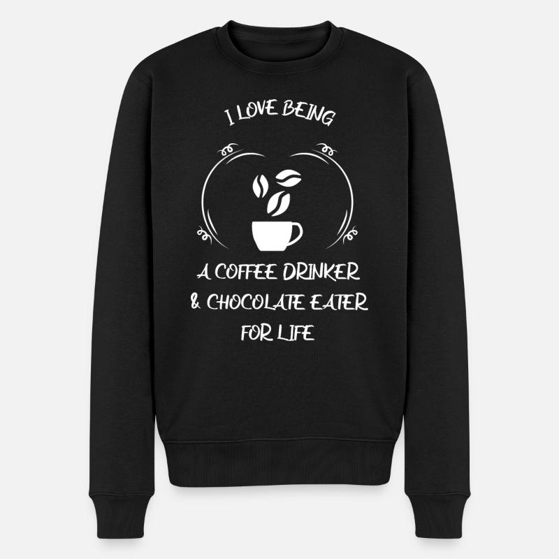 Kaffee Espresso Käffchen & Schokolade - Männer Premium Bio Pullover - Schwarz