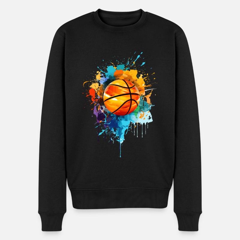Farbenfroher Basketball Farbspritzer Farbklecks - Männer Premium Bio Pullover - Schwarz