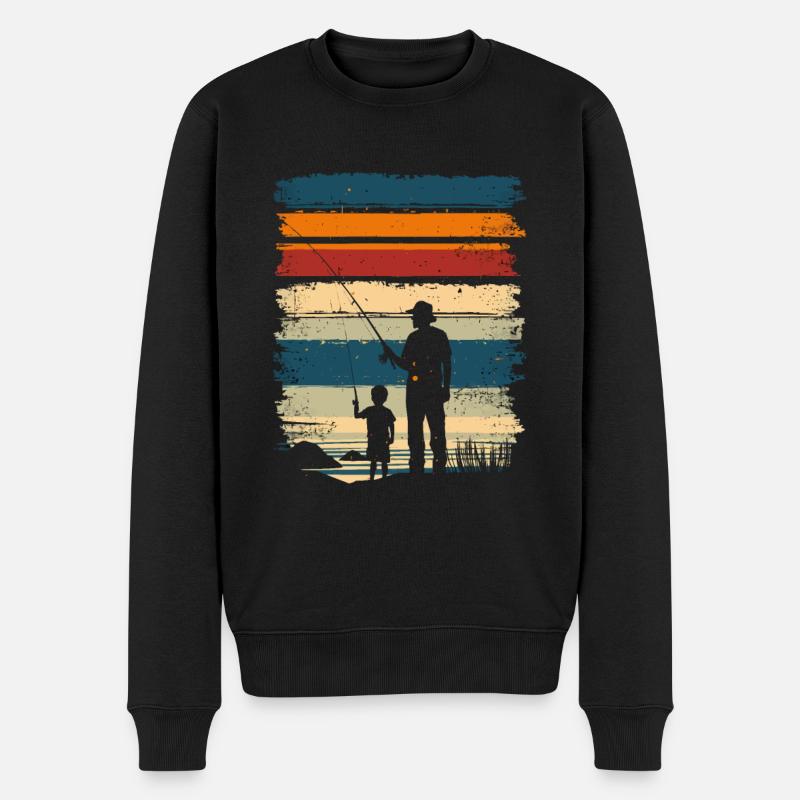 Vater und Sohn Angeln Fischen - Männer Premium Bio Pullover - Schwarz