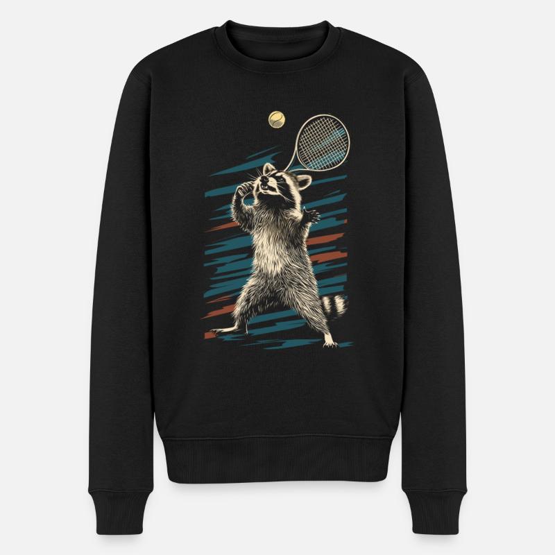 Waschbär spielt Tennis - Männer Premium Bio Pullover - Schwarz