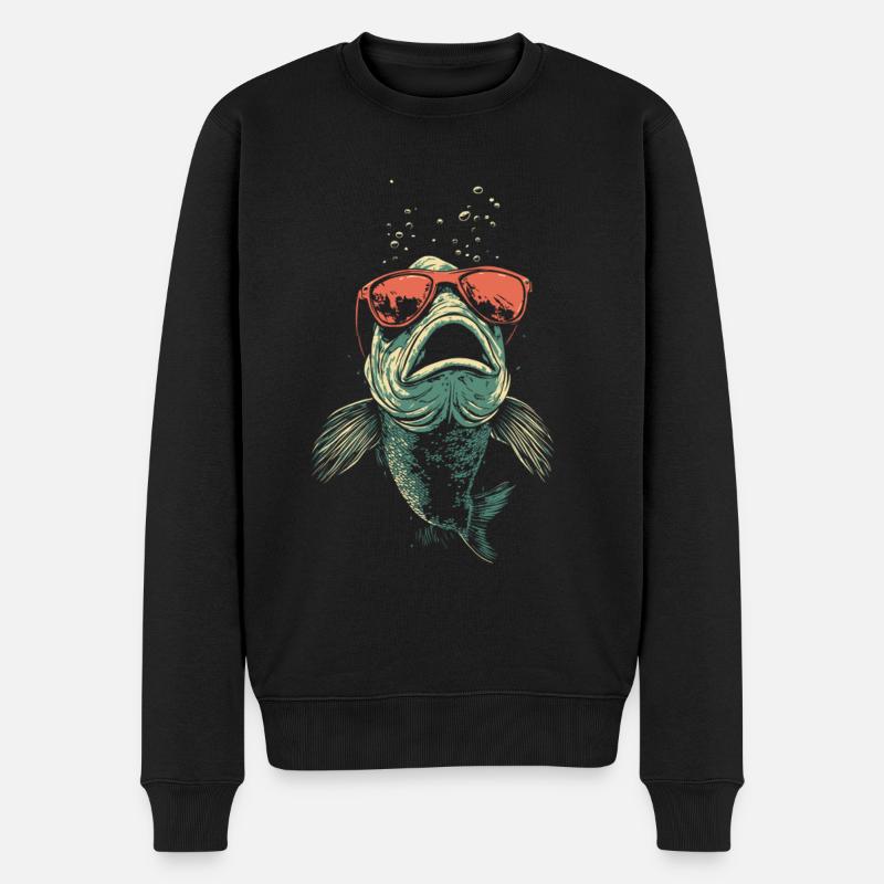 Fisch mit Sonnenbrille - Männer Premium Bio Pullover - Schwarz