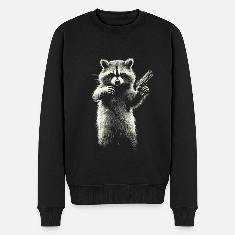 Waschbär mit Pistole - Männer Premium Bio Pullover - Schwarz