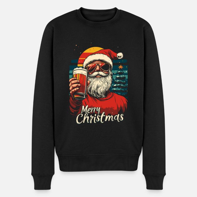 Weihnachtsmann mit Bier - Männer Premium Bio Pullover - Schwarz