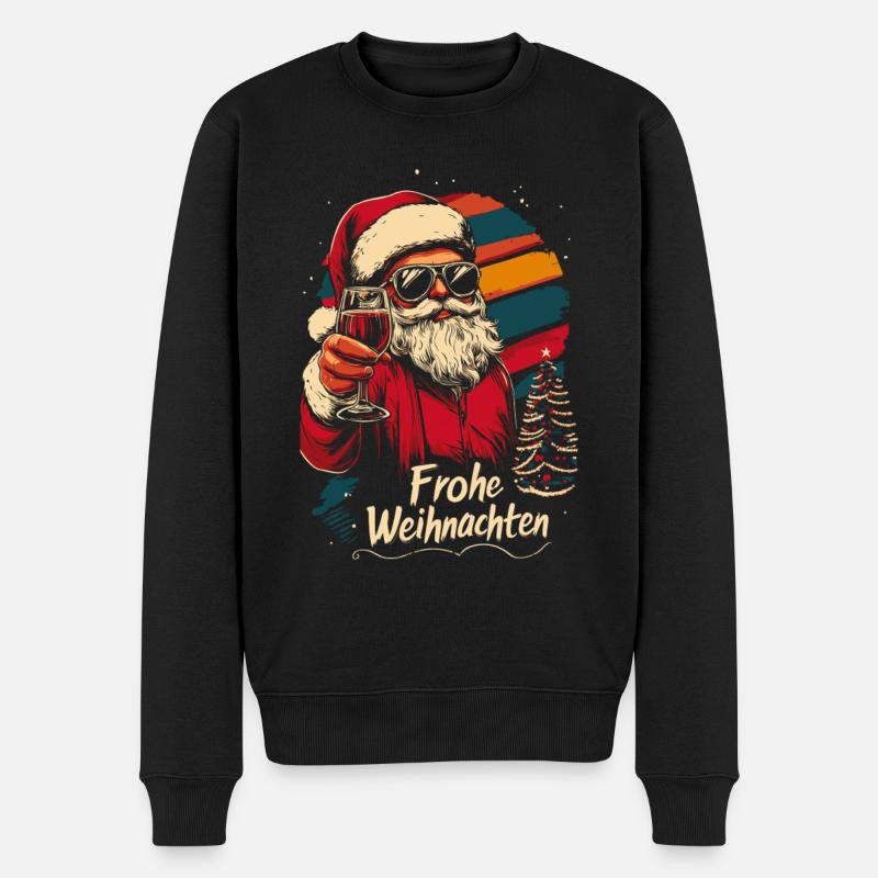 Cooler Weihnachtsmann mit Weinglas - Männer Premium Bio Pullover - Schwarz