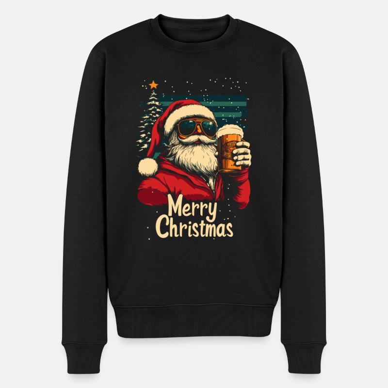 Weihnachtsmann mit Bier Weihnachtsfeier - Männer Premium Bio Pullover - Schwarz