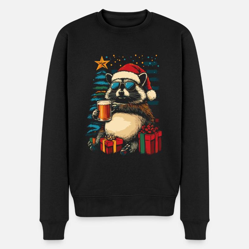Bier Weihnachten Waschbär Weihnachtsfeier - Männer Premium Bio Pullover - Schwarz