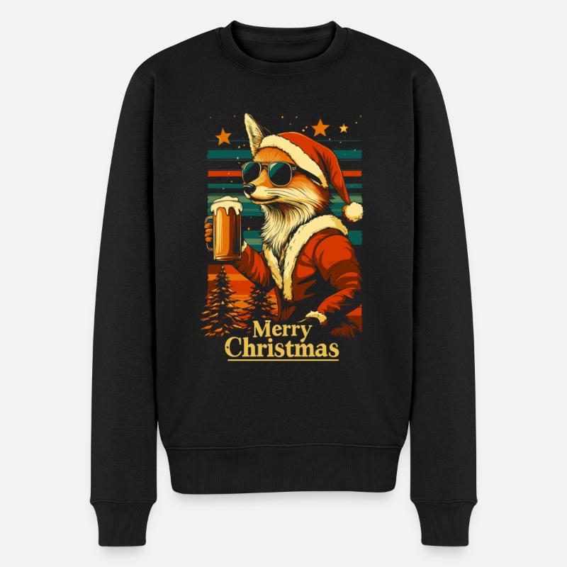 Weihnachten Bier Fuchs - Männer Premium Bio Pullover - Schwarz