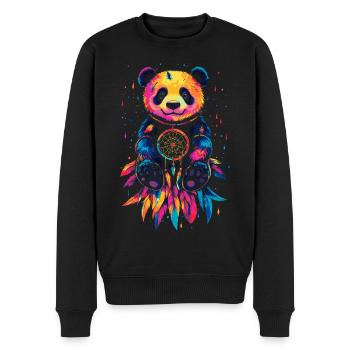 Bunter Panda mit Traumfänger - Männer Premium Bio Pullover - Schwarz - Vorne - Nico (187cm)
