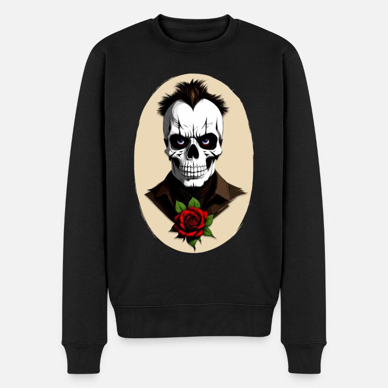 Totenkopf mit Rose - Männer Premium Bio Pullover - Schwarz