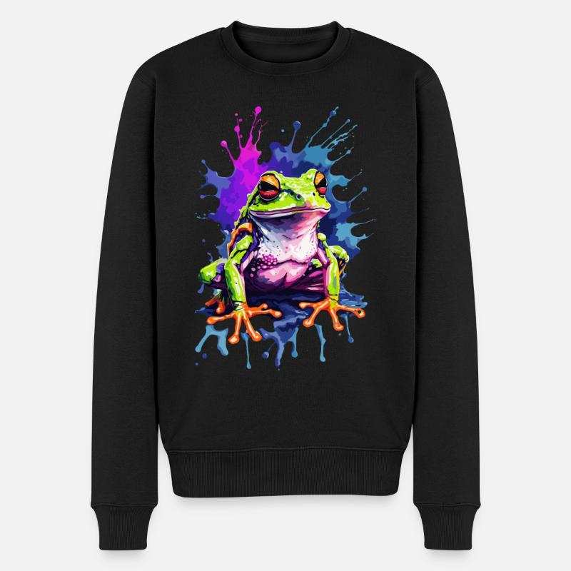 Frosch cool bunt in Aquarellen. Illustration - Männer Premium Bio Pullover - Schwarz
