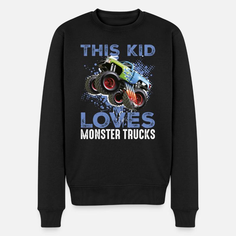 Dieses Kind liebt Monster Trucks - Männer Premium Bio Pullover - Schwarz
