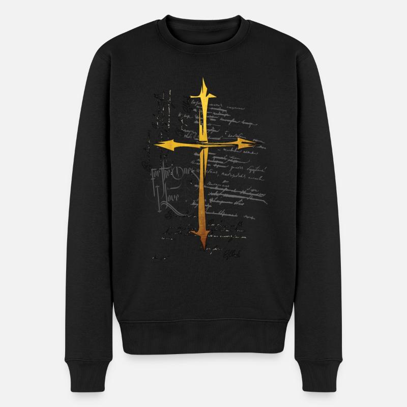 Goldenes Kreuz mit Alter Handschrift Geschenk - Männer Premium Bio Pullover - Schwarz