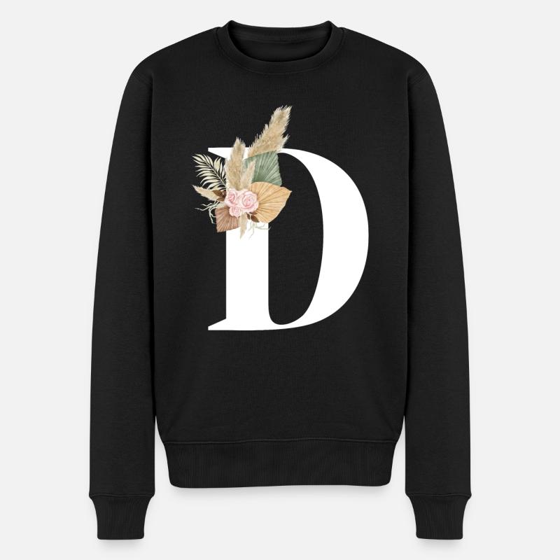 blumiger Buchstabe D - Männer Premium Bio Pullover - Schwarz