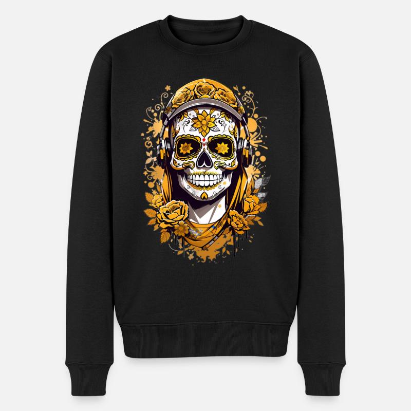 Goldener Zucker Schädel - Männer Premium Bio Pullover - Schwarz