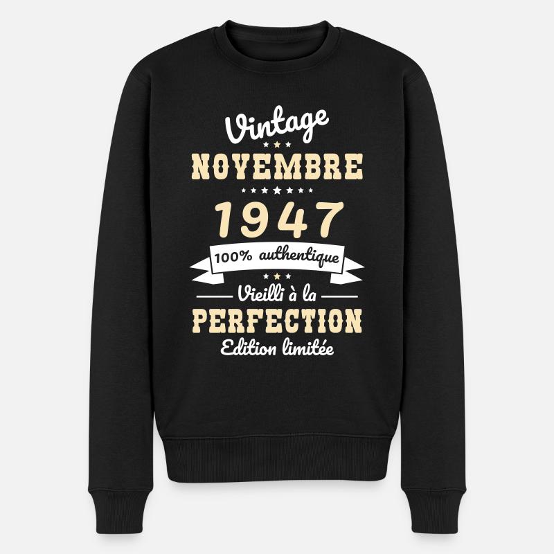 Anniversaire 75 ans - Novembre 1947 Vintage - Pull Premium bio Homme - noir