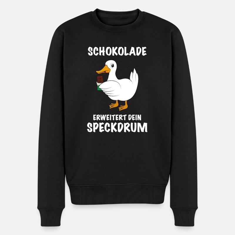 Ente mit Schokolade Spruch - Männer Premium Bio Pullover - Schwarz