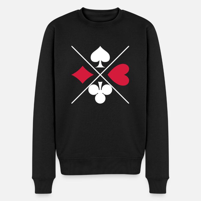 Kartenspielsymbole Pik, Karo, Kreuz, Herz in weiß - Männer Premium Bio Pullover - Schwarz