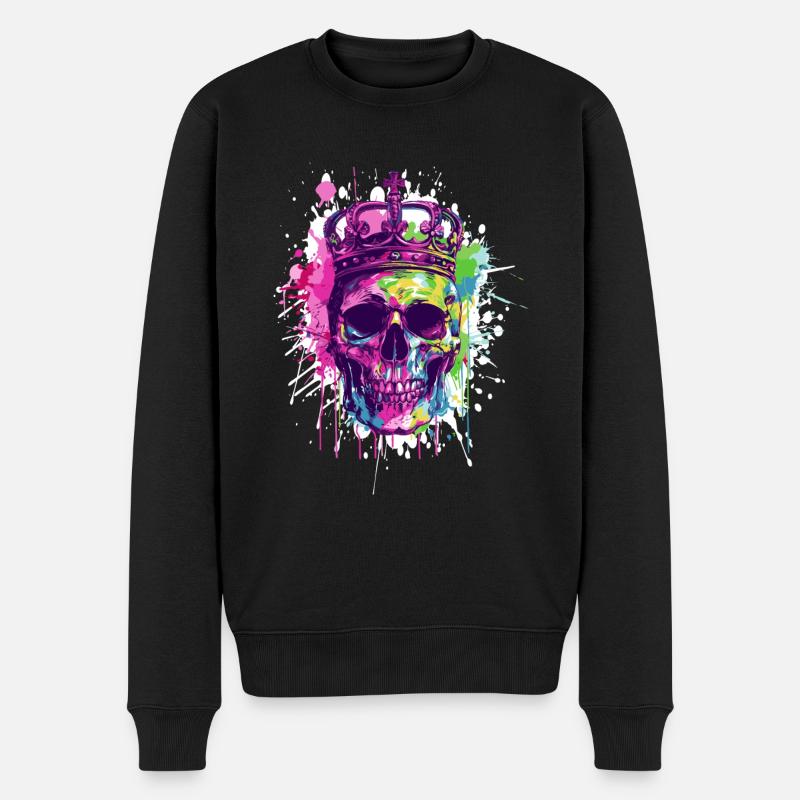 König Totenkopf Krone - Männer Premium Bio Pullover - Schwarz