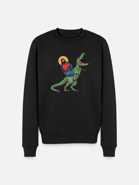 Cool Jesus Rides Dinosaur Funnier - Men's Premium Organic Jumper - black