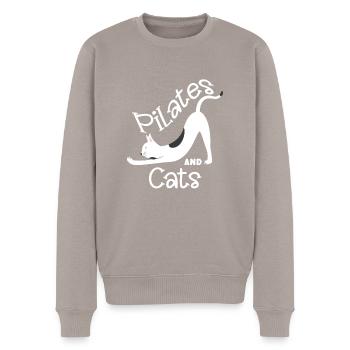 Motif de relaxation Pilates et chats - Pull Premium bio Homme - taupe - Devant - Nico (187cm)